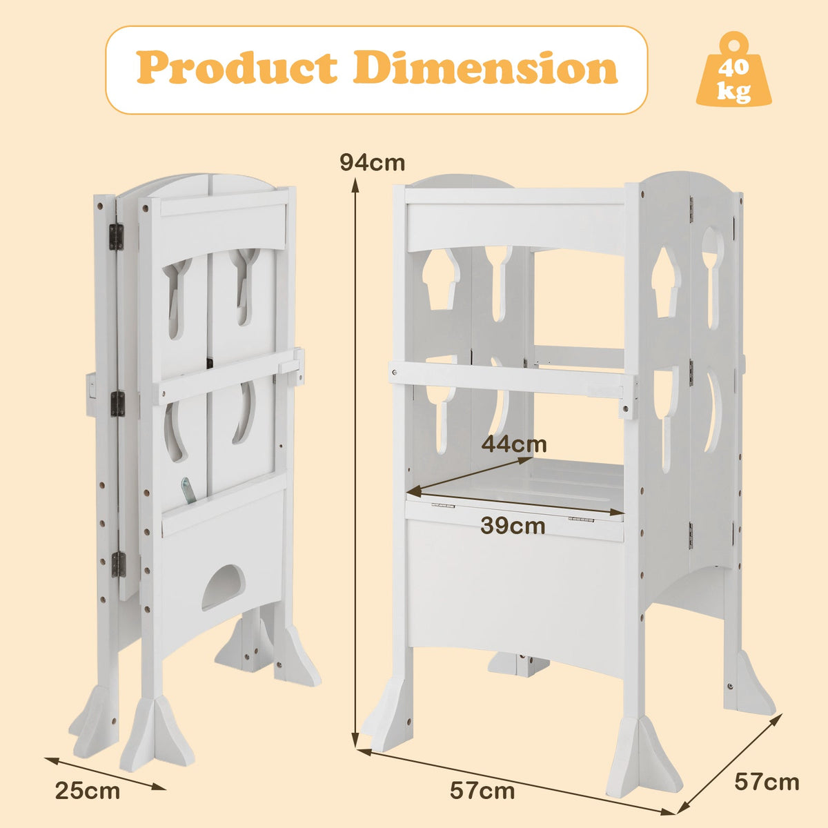 Folding Height Adjustable Kids Step Stool with Safety Latches-Brown