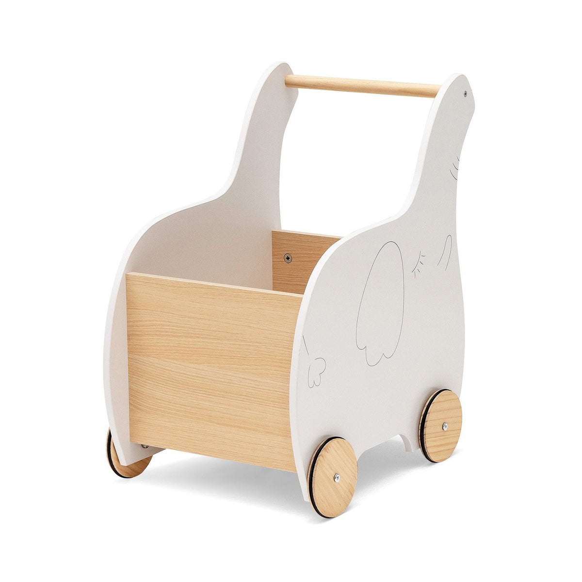 2-in-1 Wooden Baby Walker with Storage Chest and 4 Wheels-Grey