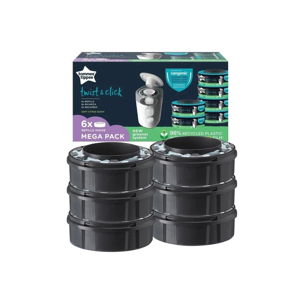 Tommee Tippee Twist & Click Nappy Bin Refills Pack of 6
