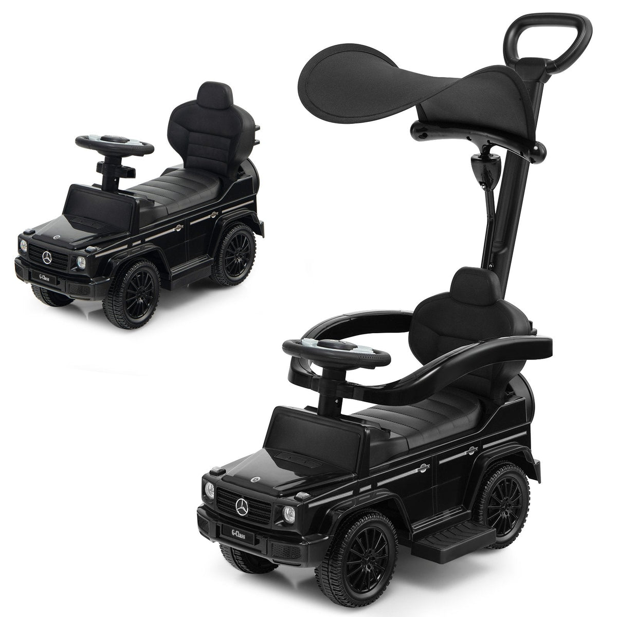 3-in-1 Baby Foot-to Floor Sliding Walker with Push Handle-Black