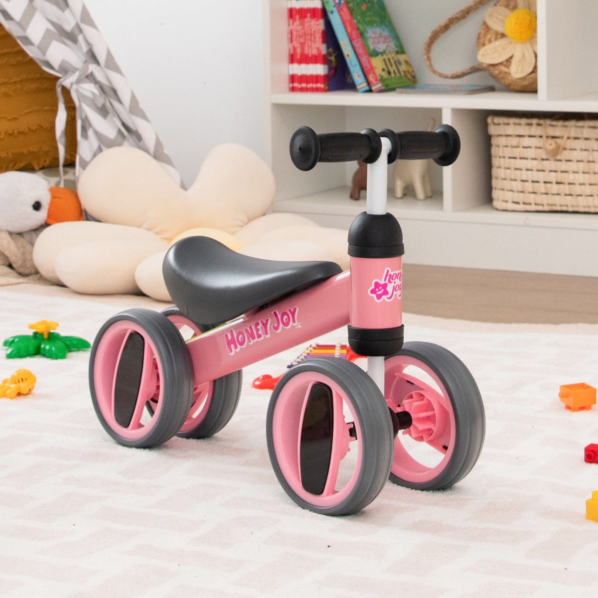 Baby Balance Bike with 4 Wheels and Limited Steering-Blue