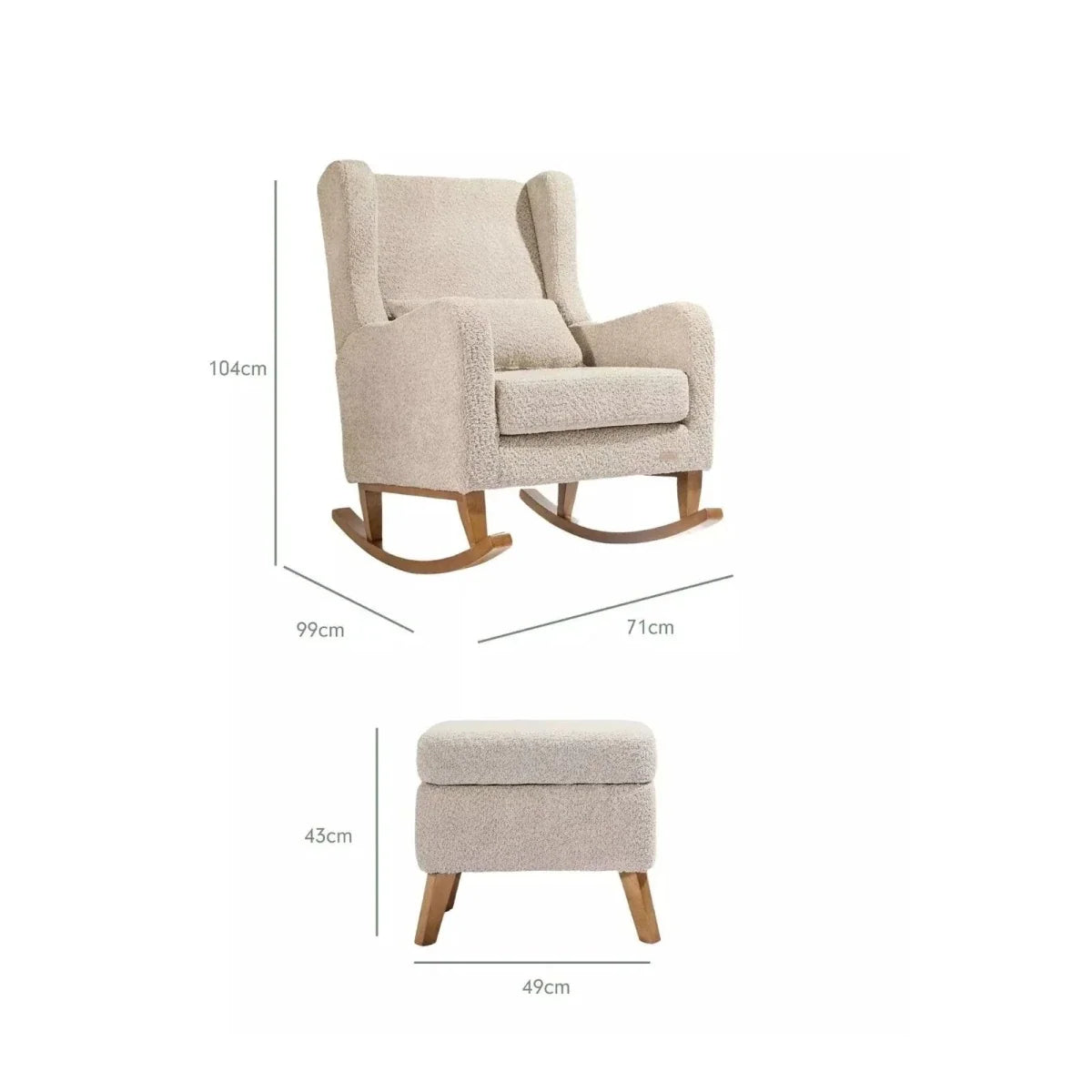 Tutti Bambini Harper Wingback Rocking Chair & Footstool - Teddy Mushroom