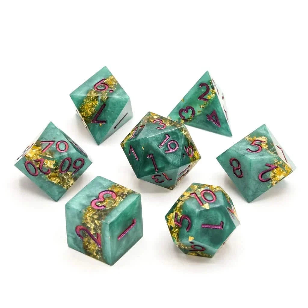 Jaded Turquoise | Sharp Edge Dice | Resin | 7 Piece Set