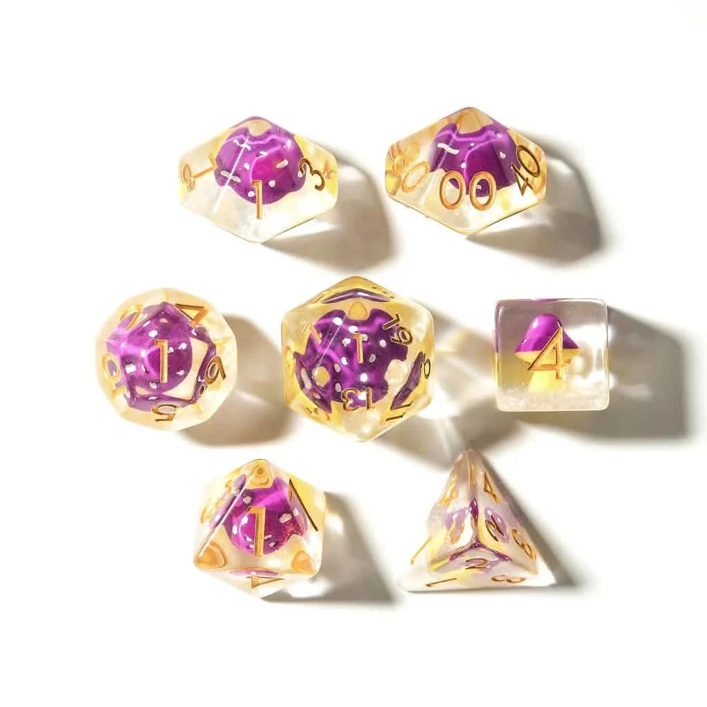 Purple Mushies | Soft Edge Dice | Resin | 7 Piece Set