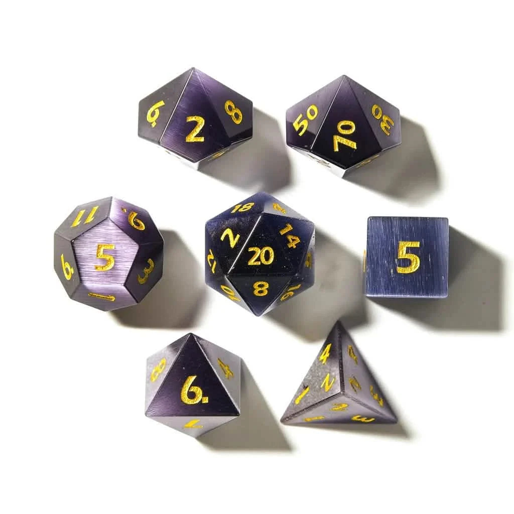 Purple Cats Eye | Gemstone Dice | 7 Piece Set