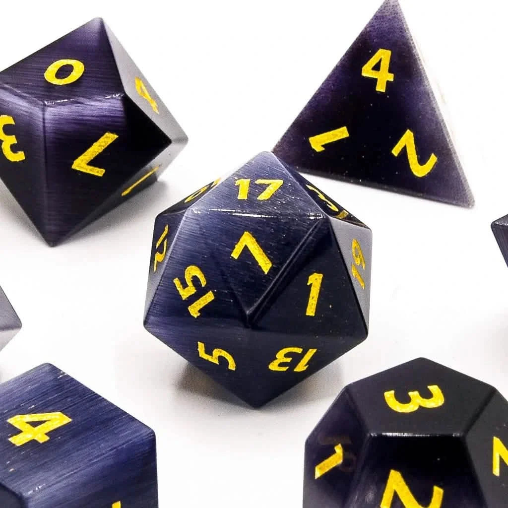 Purple Cats Eye | Gemstone Dice | 7 Piece Set