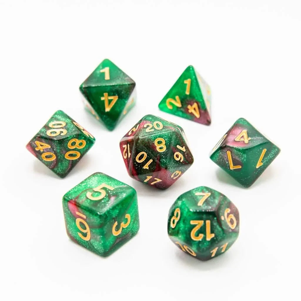 Red Apple Forest | Soft Edge Dice | Acrylic | 7 Piece Set