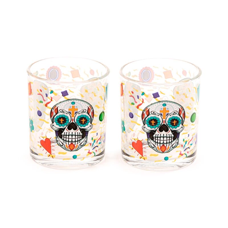 Day of the Dead Set of 2 Glass Tumblers 250ml