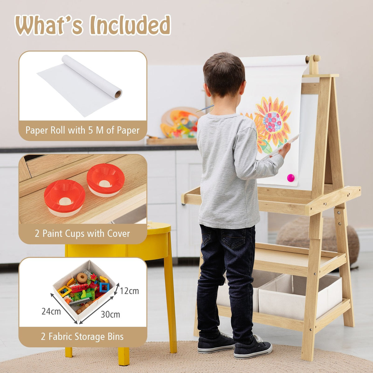 Children's Double-Sided Art Easel with Paper Roll-Blue