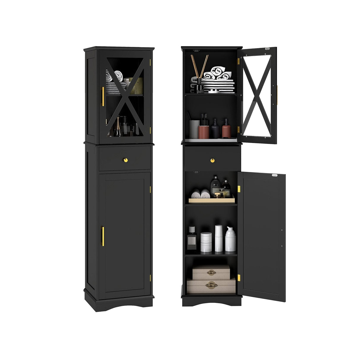Tall Bathroom Cabinet with Drawer 2 Doors and 3 Adjustable Shelves-White