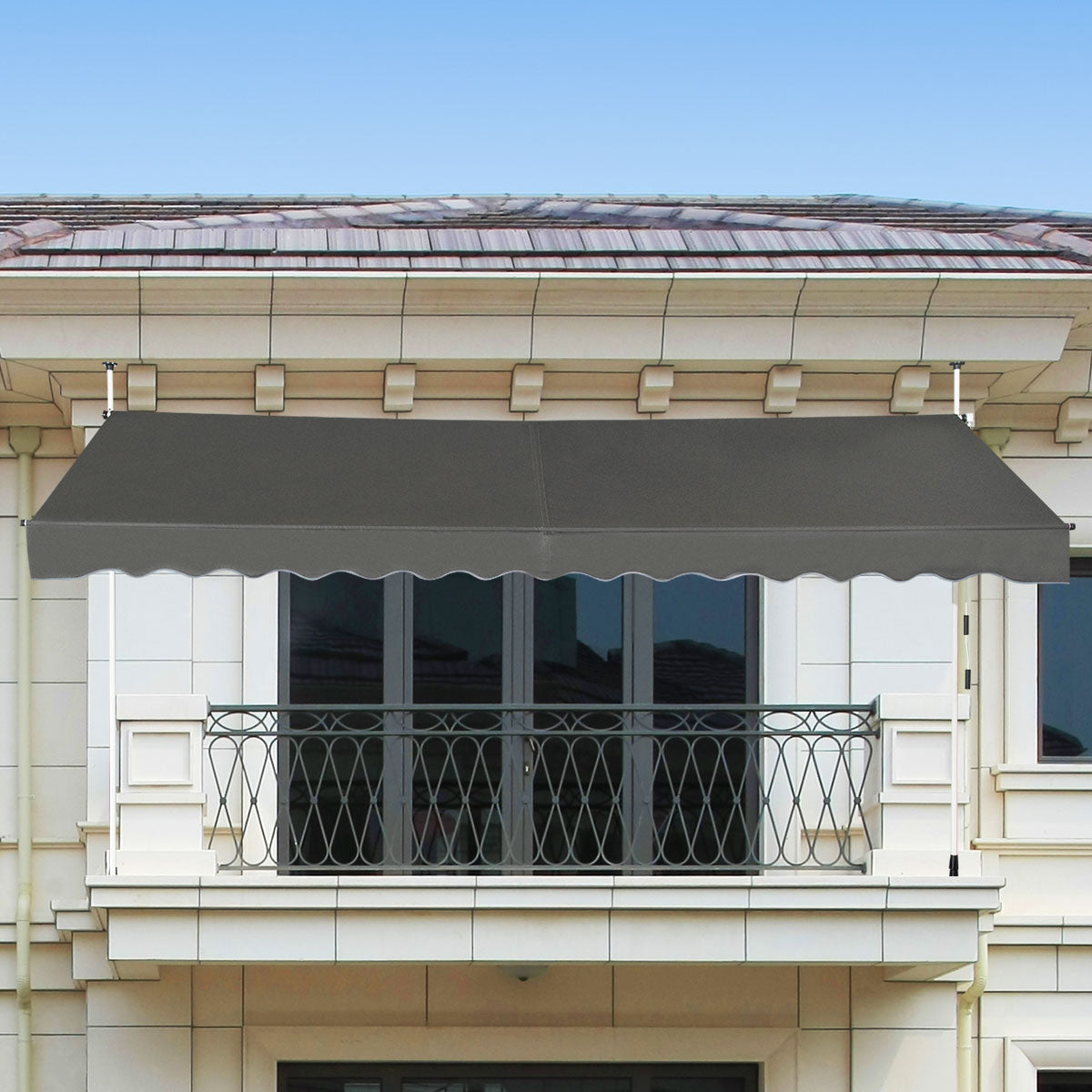 Telescopic Awning Sun Shade with Manual Crank Handle-Beige