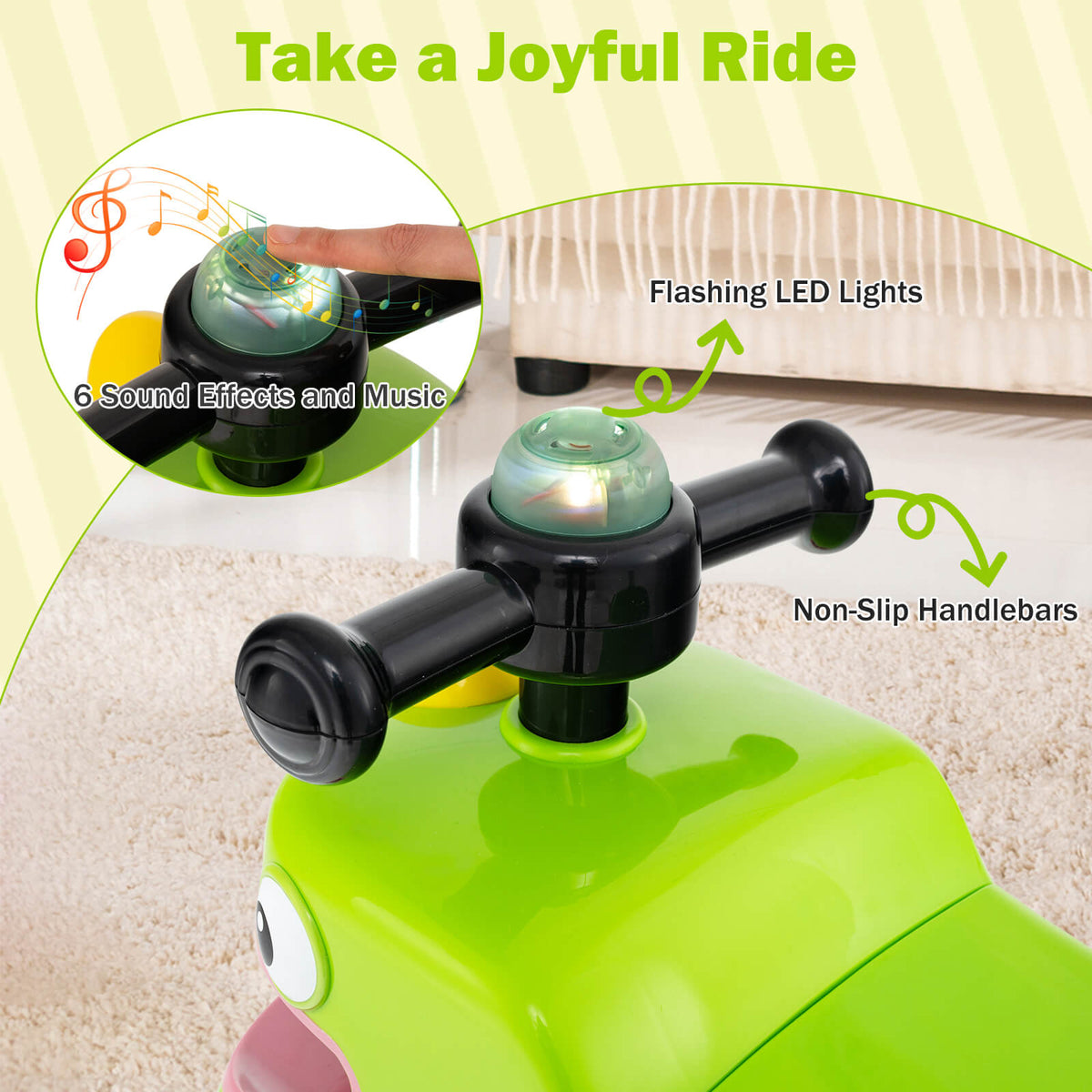 Toddler Ride on Toy with Under Seat Storage with Music and Lights-Green