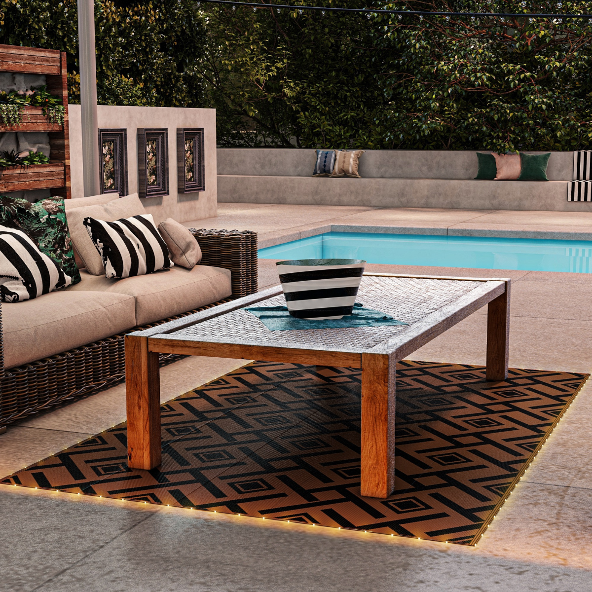 Outsunny Waterproof Outdoor Rug with LED String Light, 182 x 274cm