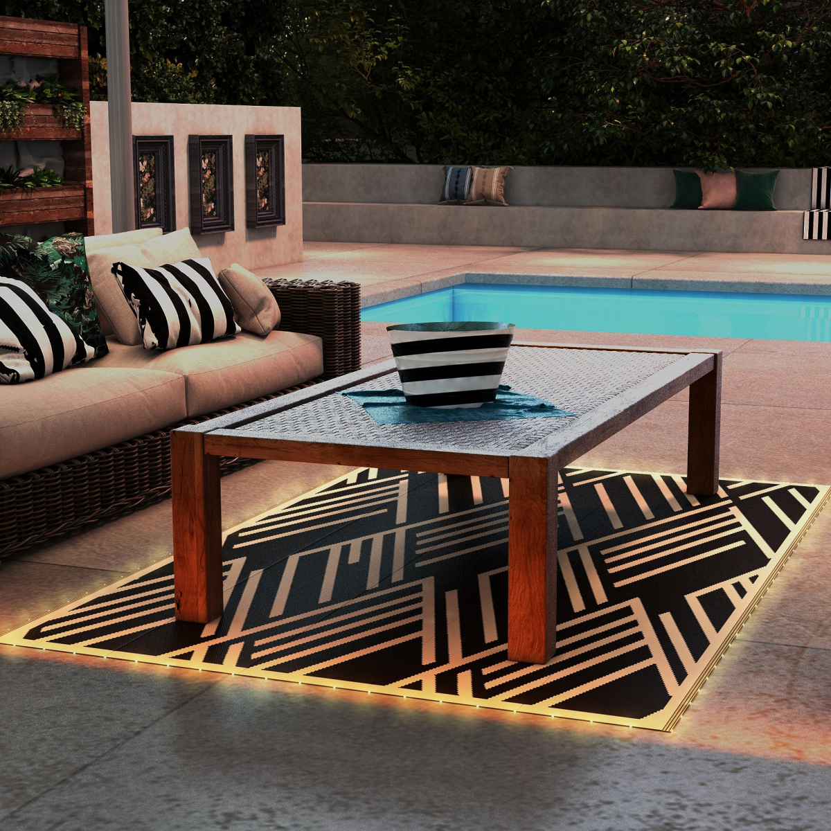 Outsunny Waterproof Outdoor Rug with LED String Light, 182 x 274cm