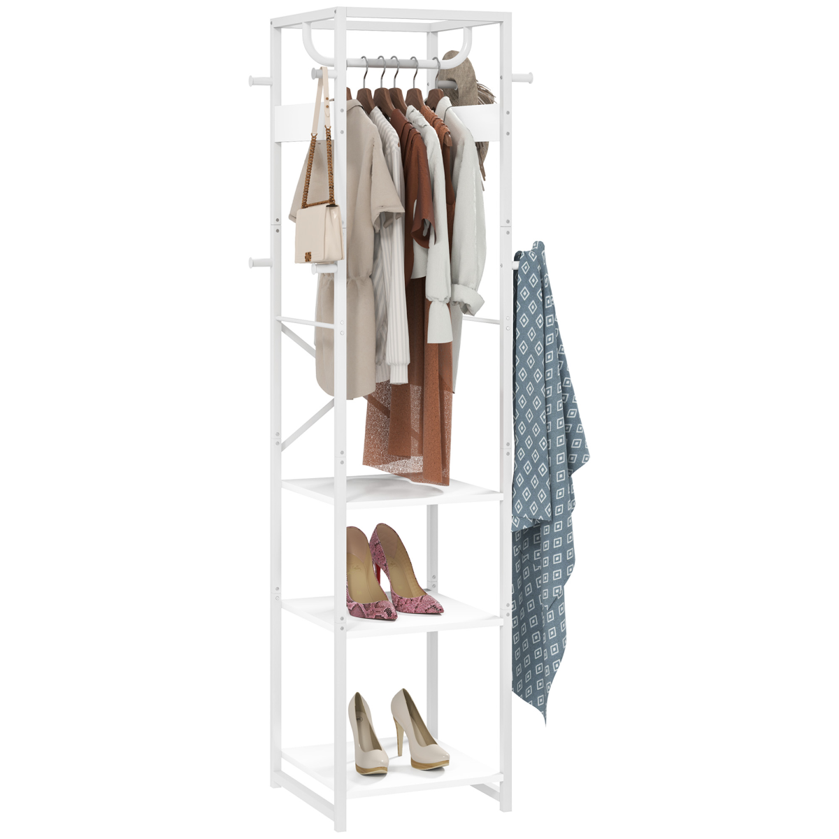 HOMCOM Clothes Rail with Storage Shelf and Hooks, Clothes Rack