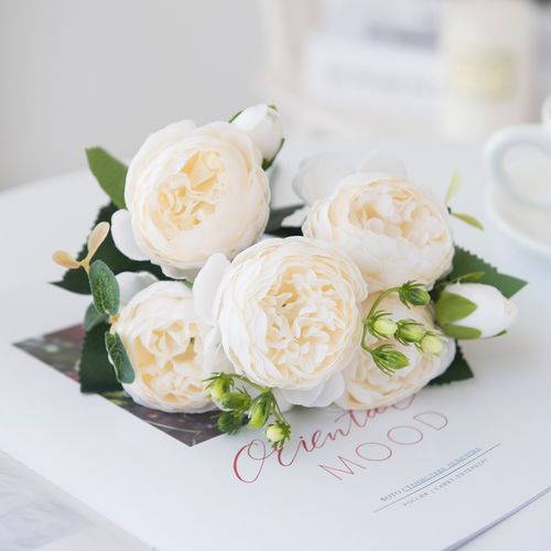 HUALIANQI Red Silk Peony Roses - Elegant Artificial Bouquet for Weddings