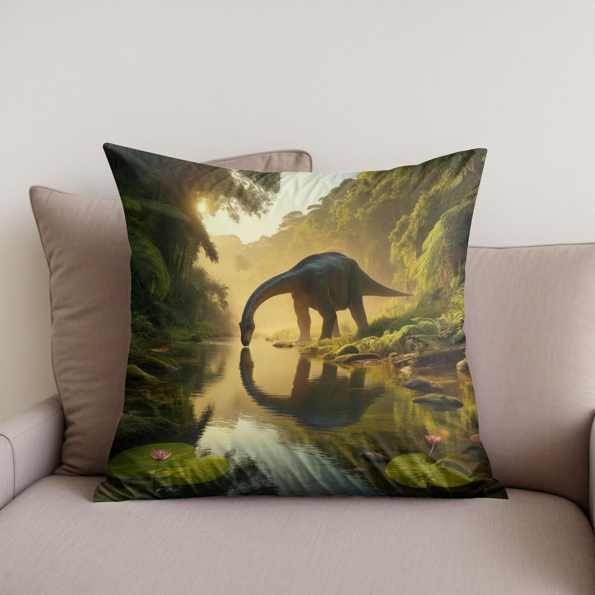 Golden Hour Brachiosaurus Cotton Cushion
