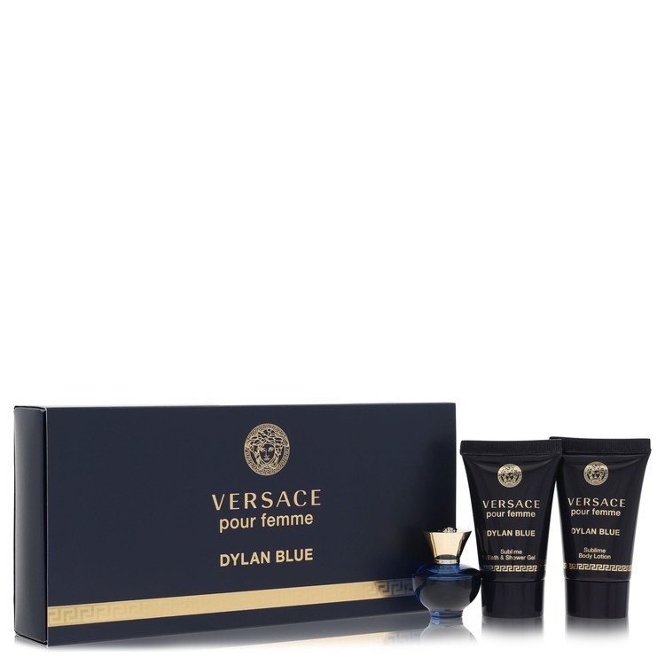 Versace Pour Femme Dylan Blue Gift Set – Mini Eau de Parfum 0.17oz/5ml, Body Lotion, Shower Gel