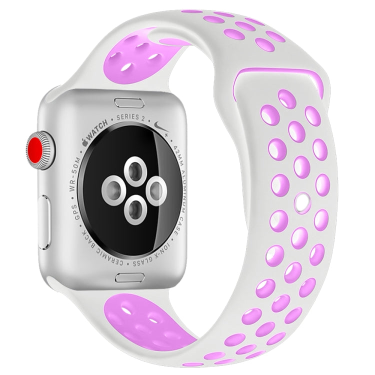For Apple Watch Series 10 42mm / 9&8&7 41mm / SE 3&SE 2&6&SE&5&4 40mm / 3&2&1 38mm Fashionable Classical Silicone Sport Watch Band(Grey White), WA1230A, WA1230B, WA1230BG, WA1230BH, WA1230BL, WA1230BM, WA1230BR, WA1230BY, WA1230C, WA1230D, WA1230DW    ...