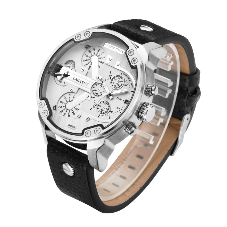CAGARNY 6820 Fashionable Multifunctional Style Quartz Business Sport Wrist Watch with Leather Band & GMT Time & Calendar & Luminous Display for Men(Brown Band White Window), Brown Band White Window, Black Band White Window, Black Band Blue Window