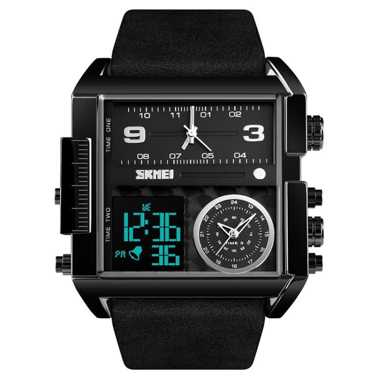 SKMEI 1391 Multifunctional Men Business Digital Watch 30m Waterproof Square Dial Wrist Watch with Leather Watchband
