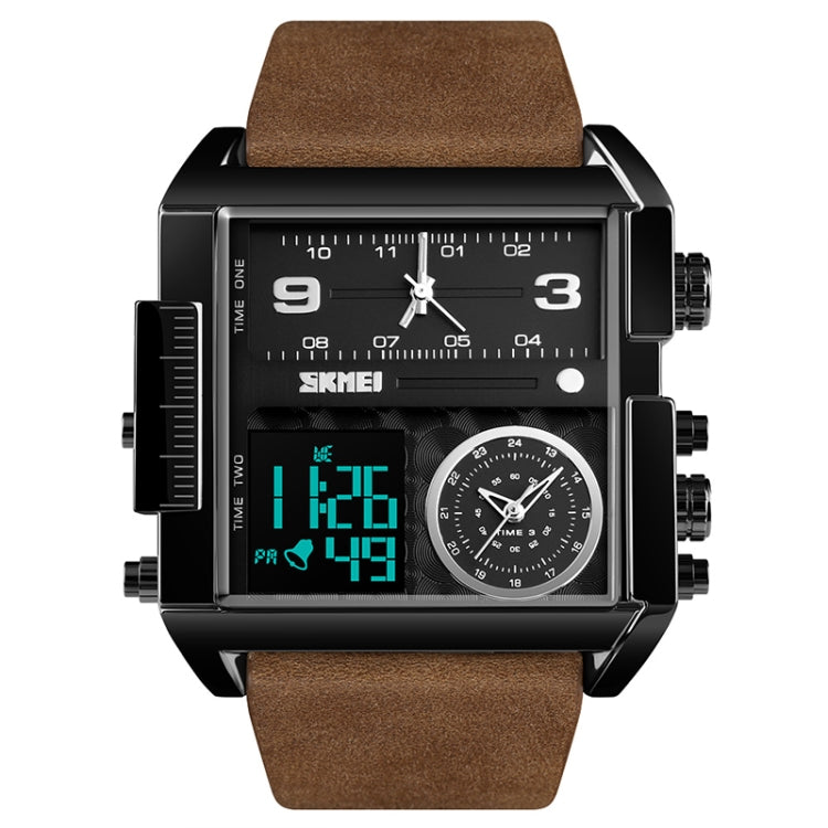 SKMEI 1391 Multifunctional Men Business Digital Watch 30m Waterproof Square Dial Wrist Watch with Leather Watchband