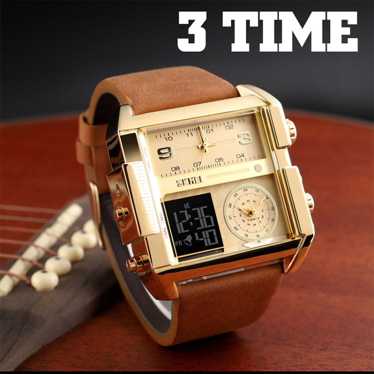 SKMEI 1391 Multifunctional Men Business Digital Watch 30m Waterproof Square Dial Wrist Watch with Leather Watchband