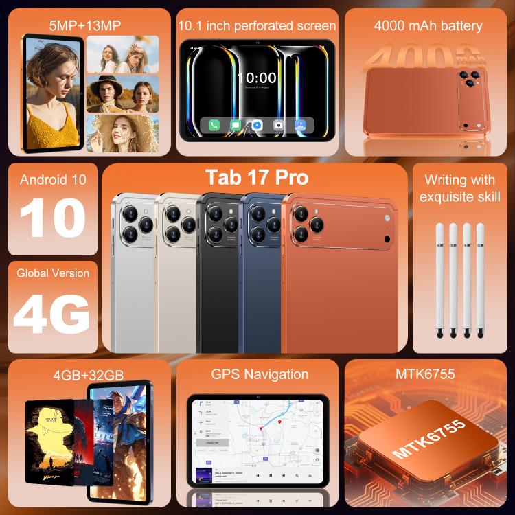 Tab 17 Pro 10.1 inch 4G LTE Tablet PC, 4GB+32GB, Android 10 MTK6755 Octa Core, EU Plug, EU Plug