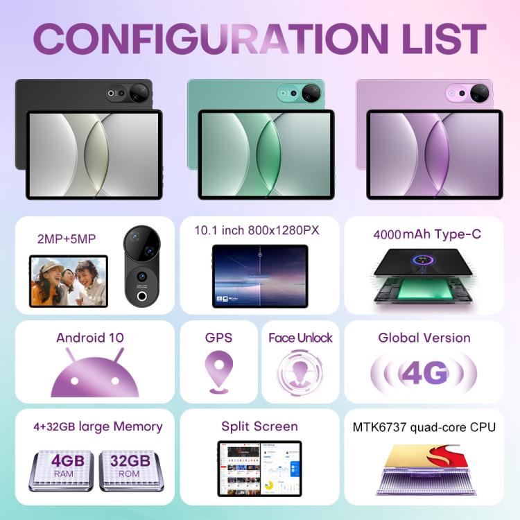 Pad 9 Ultra 10.1 inch 3G Phone Call Tablet PC, 2GB+32GB, Android 10 MTK6737 Quad Core, EU Plug, EU Plug
