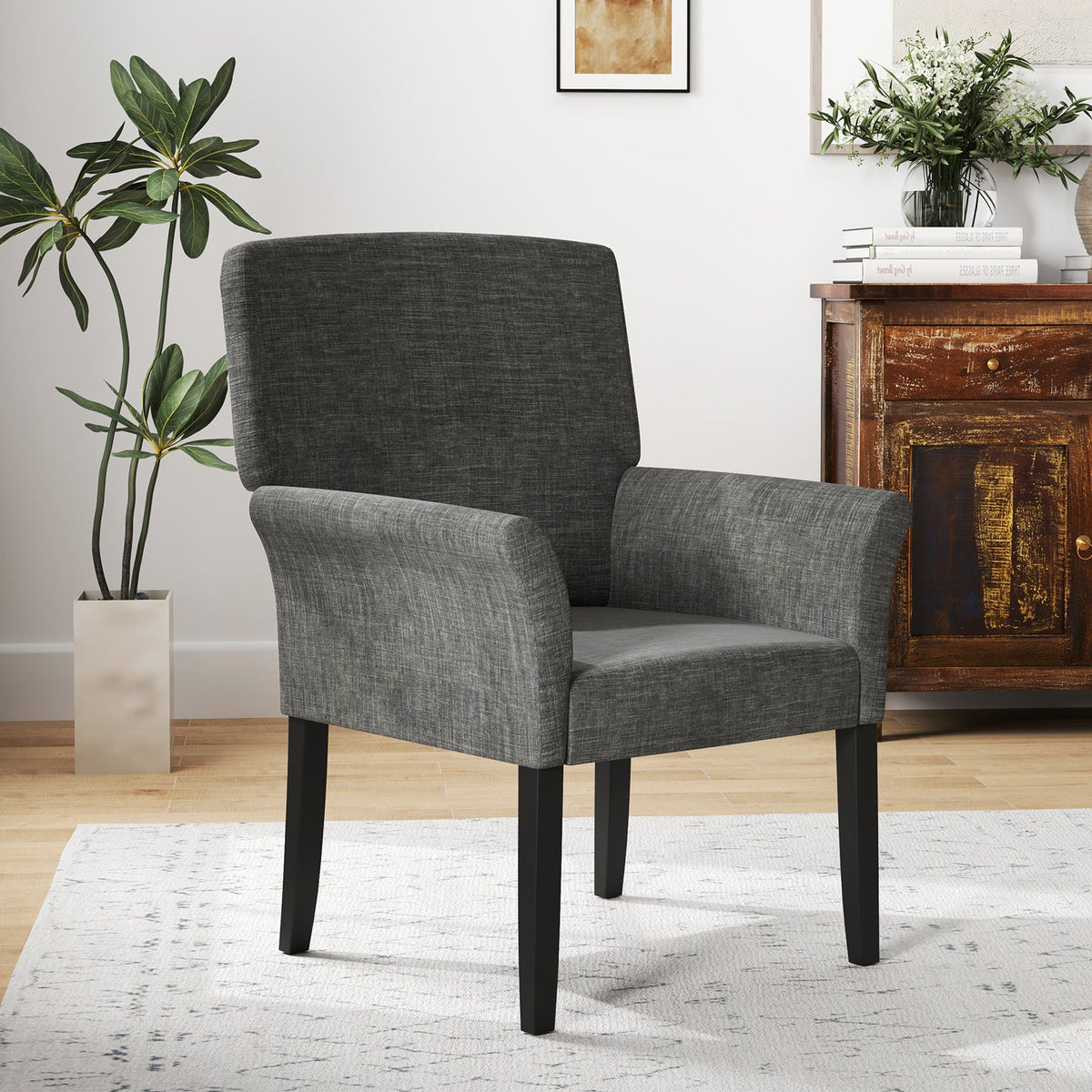 Fabric/Velvet Waiting Room Chair with Padded Armrests-Black