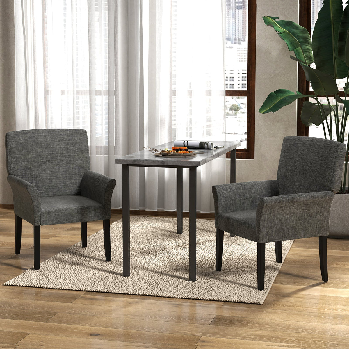Fabric/Velvet Waiting Room Chair with Padded Armrests-Black