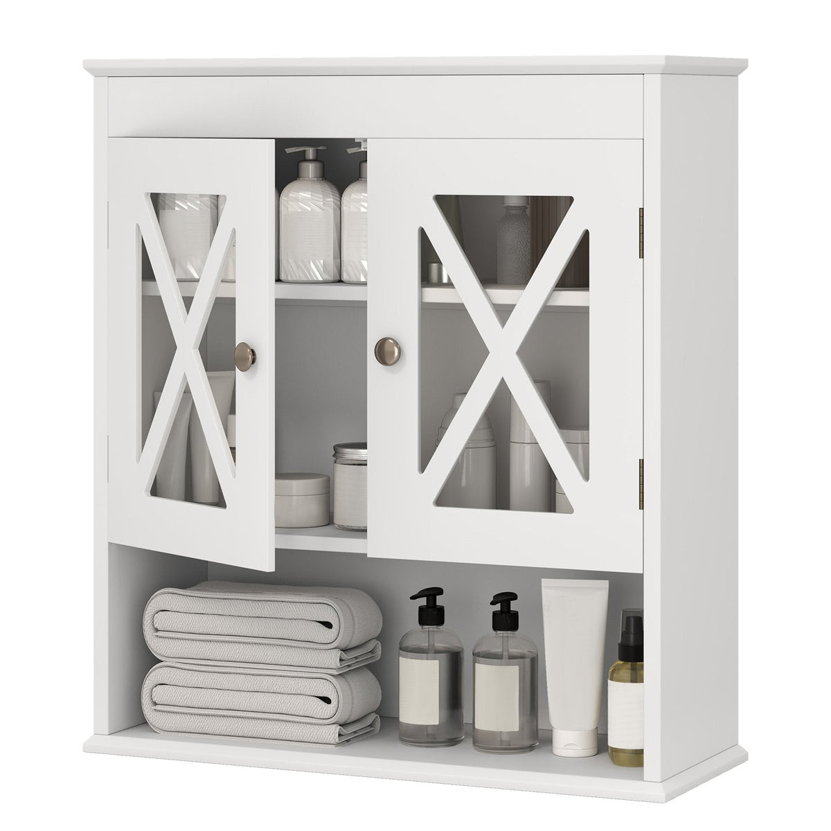 Wall Mounted Bathroom Cabinet with with 2 Acrylic Doors Medicine Cabinet-White