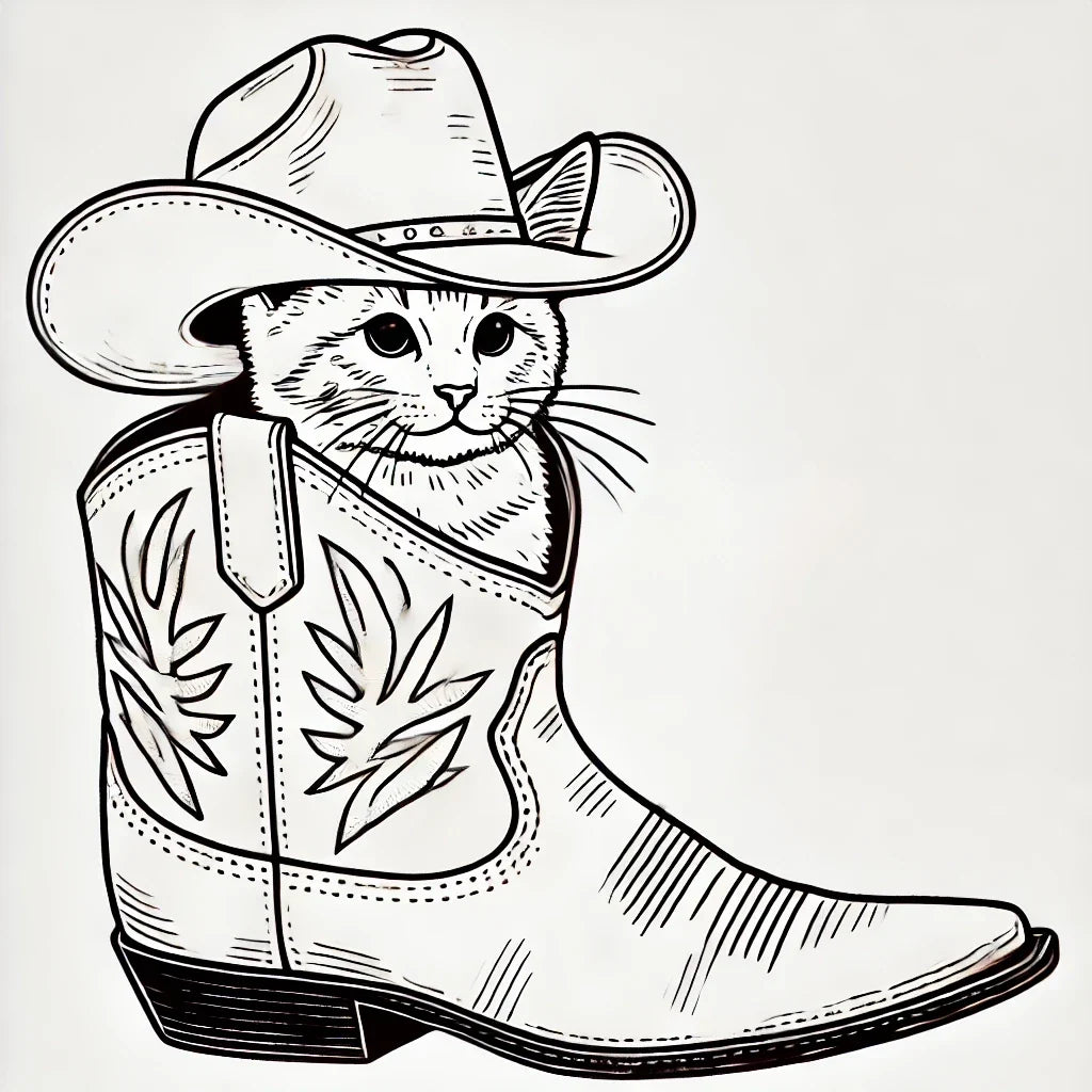 Whimsical Cat in Cowboy Boot Canvas