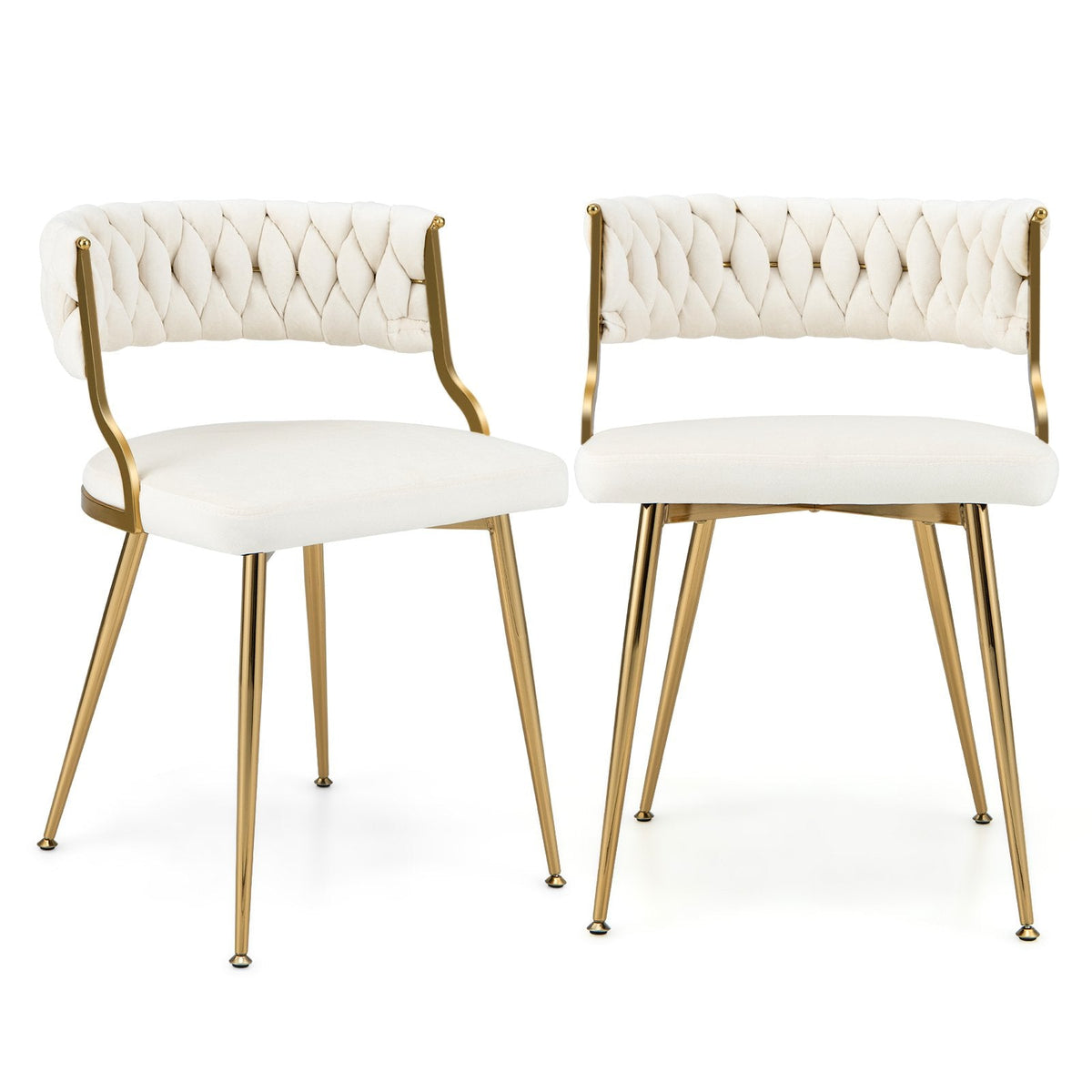 Set of 2 Velvet Dining Chair with Metal Legs and Woven Back-Grey