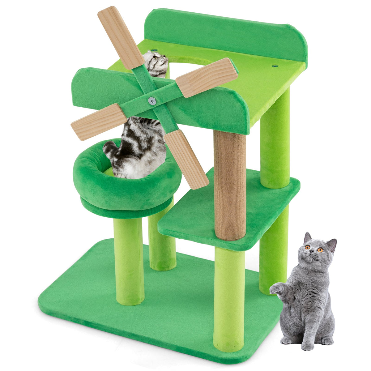 4-Layer Windmill Cat Tree with Scratching Post and Top Perch