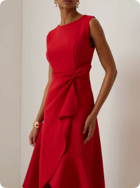 Women's Bow-knot Sleeveless Dress Summer Round Neck Red Temperament