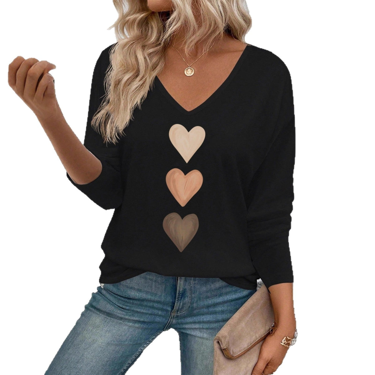 Fashionable Casual And Comfortable Women's V-neck Long-sleeve Top