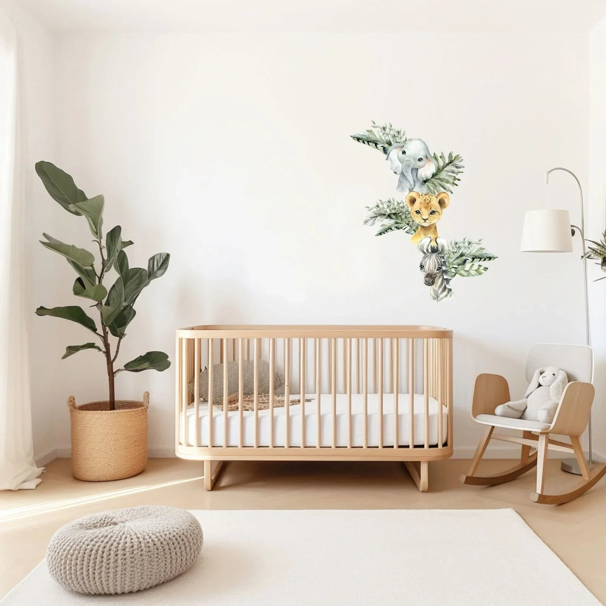 Live Vida Baby Safari Wall Sticker Leafy Elephant & Lion & Zebra 3 pcs