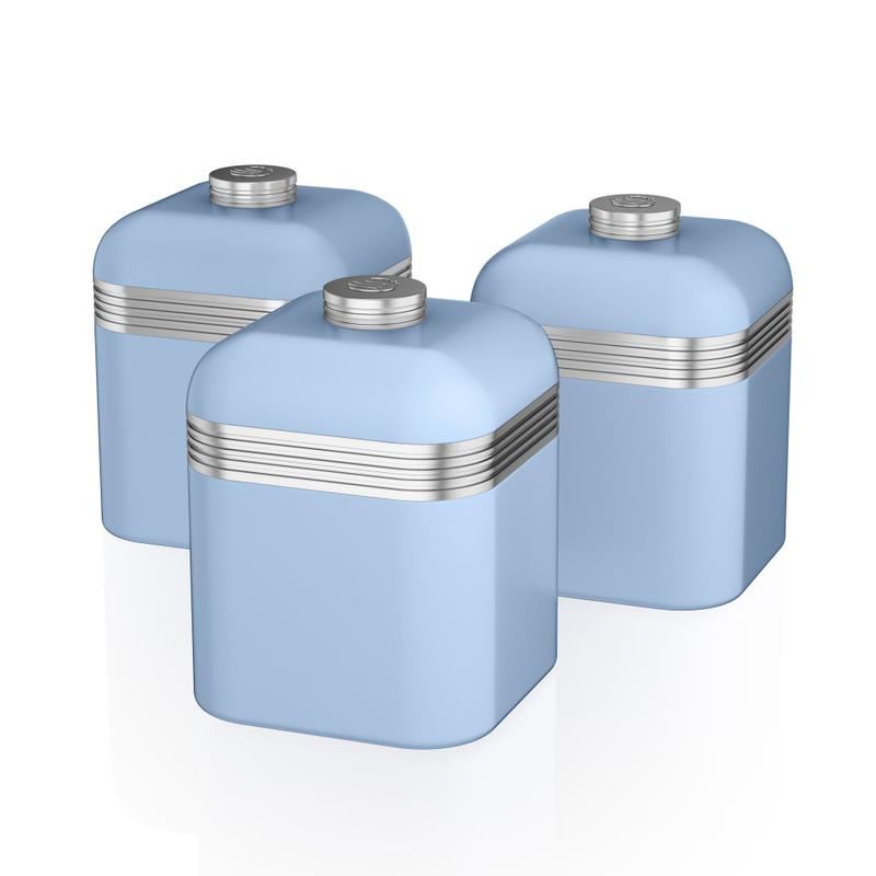Swan Retro Set of 3 Canisters Blue