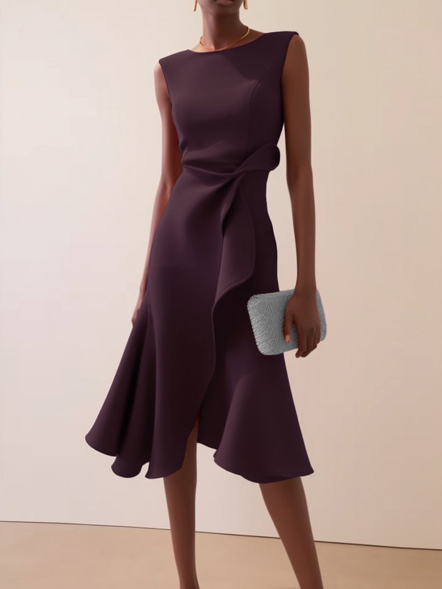 Women's Bow-knot Sleeveless Dress Summer Round Neck Red Temperament