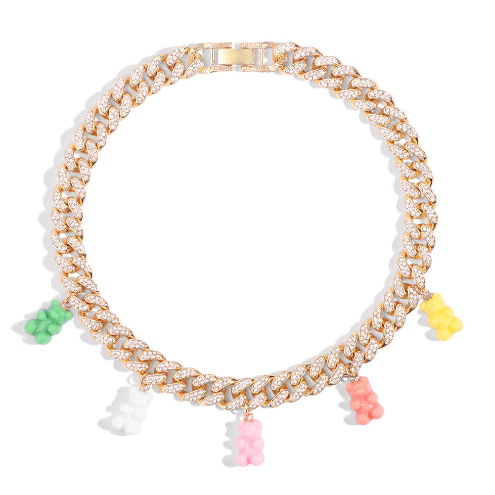 Colorful Clear Zircon Gummy Bears Pendant Necklace