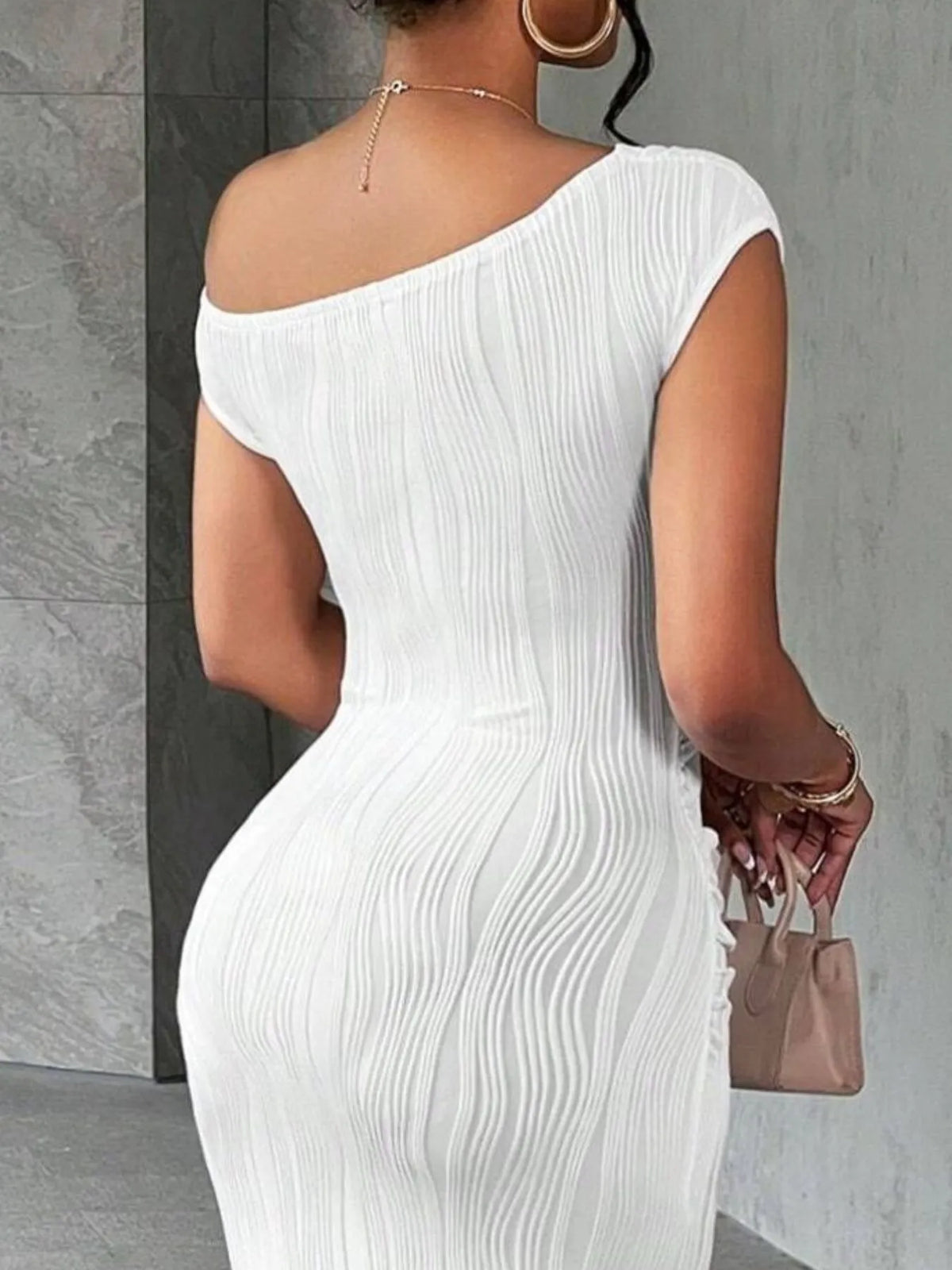 Textured Single Shoulder Bodycon Maxi Dress
