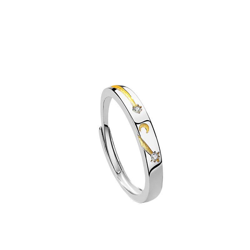 Sun Moon Stars Couple Ring 925 Silver Literary Niche Sterling Silver Ring Valentine's Day Gift