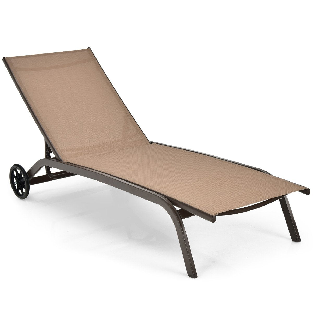 Adjustable Chaise Lounge with Smooth Wheels and Quick-drying Fabric-Black
