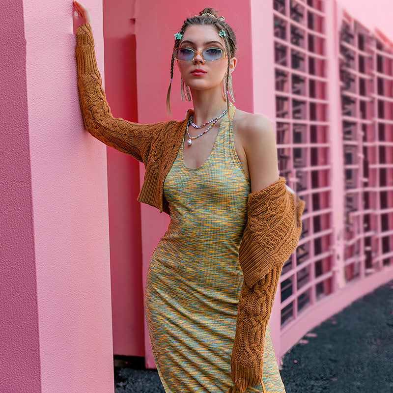 Women's Halter Knit Y2K Style Slim Dress