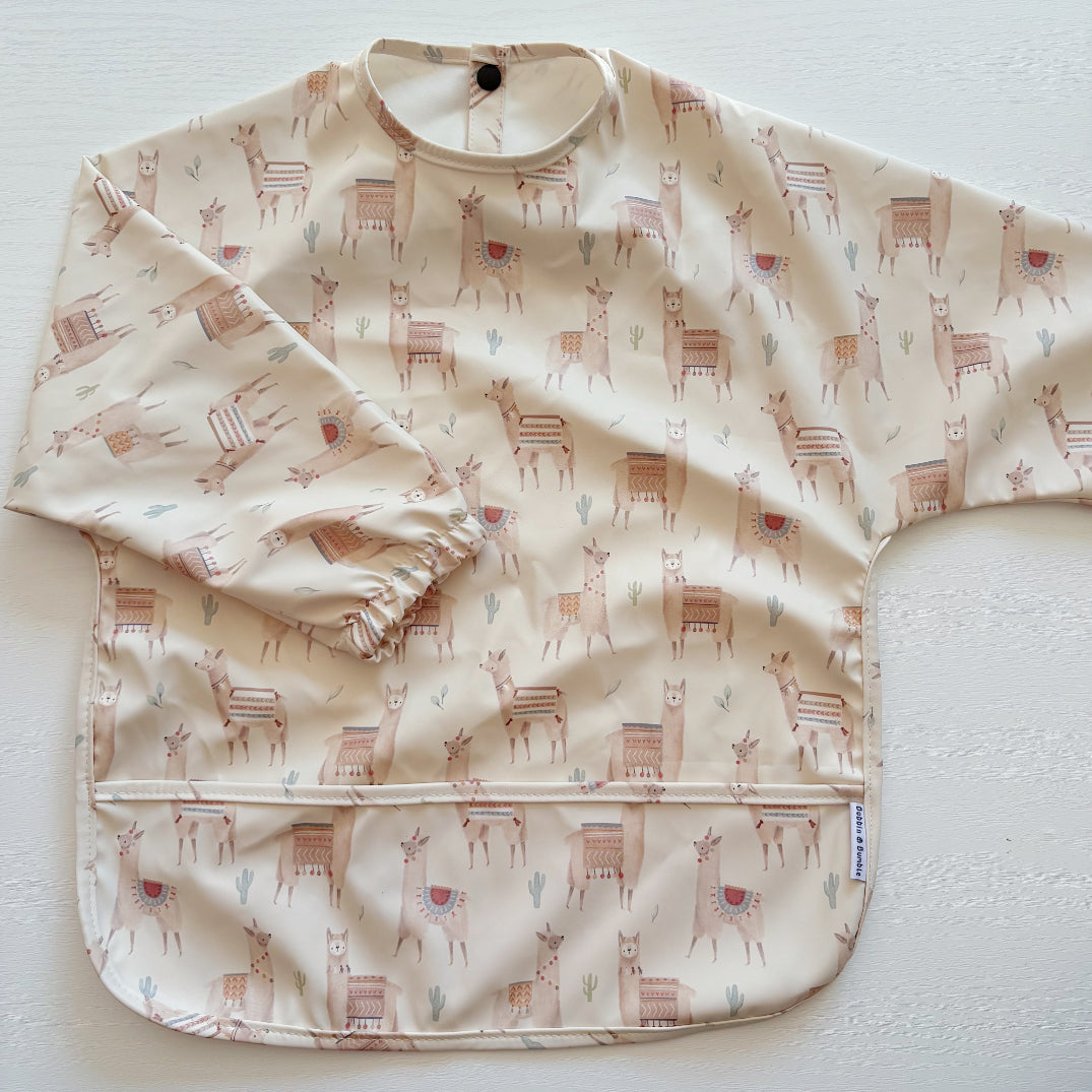 Long Sleeved Baby Bib - Alpacas