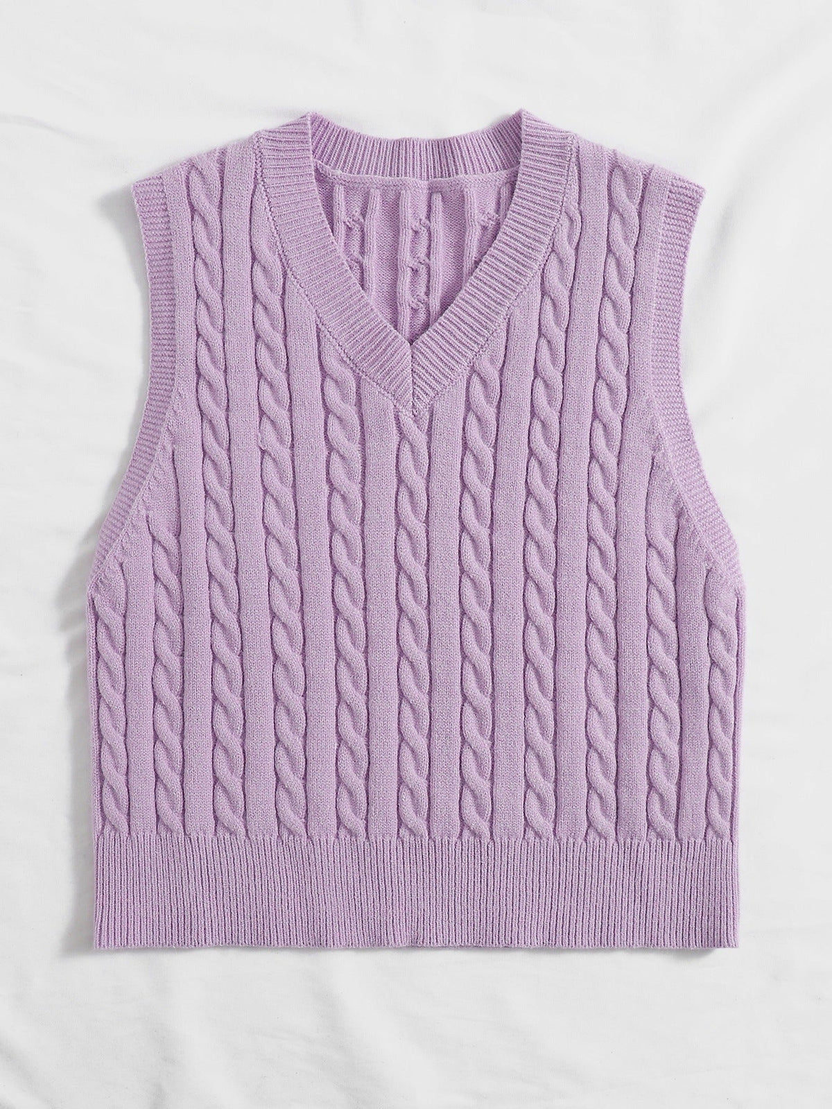 SpringSummer Knitted Cabled Vest Pullover With V-Neck