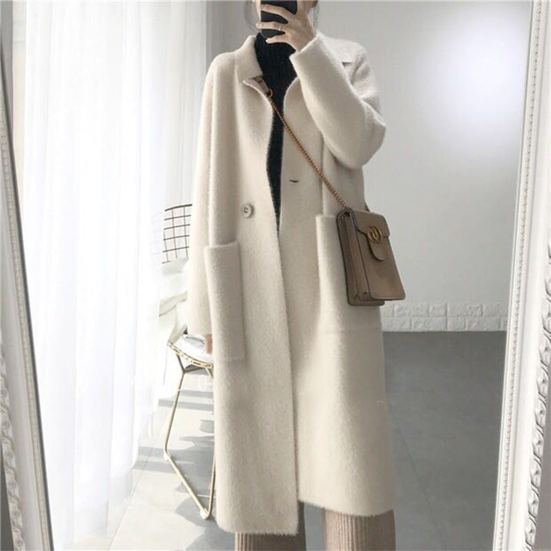 New Women's Mid-length Mink Velvet Coat Cardigan Loose Coat