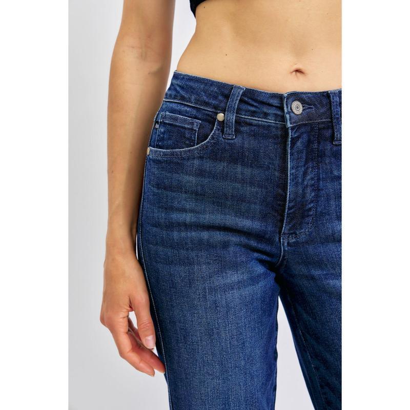 Mid-waist Dark Color Water Scrubbing Belly-contracting Straight Jeans