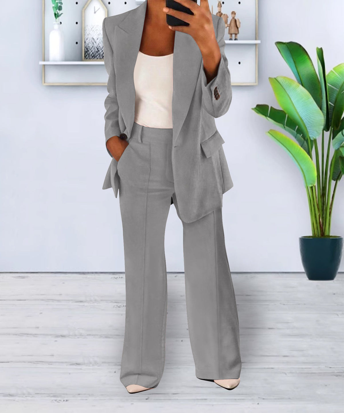 Women's Blazer and Trousers Two-Piece Suit - Business Casual Office Set